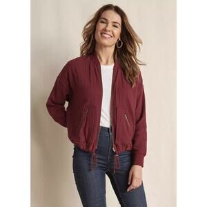 Matilda Jane Storyteller Gauze Cotton Bomber Jacket L Zip Lightweight Burgundy